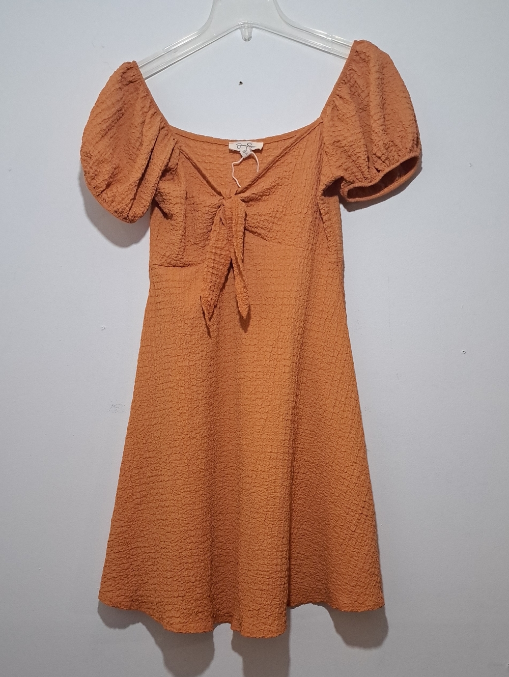 Jessica Simpson Rust-Orange Puff Sleeve Tie-Front Mini Dress